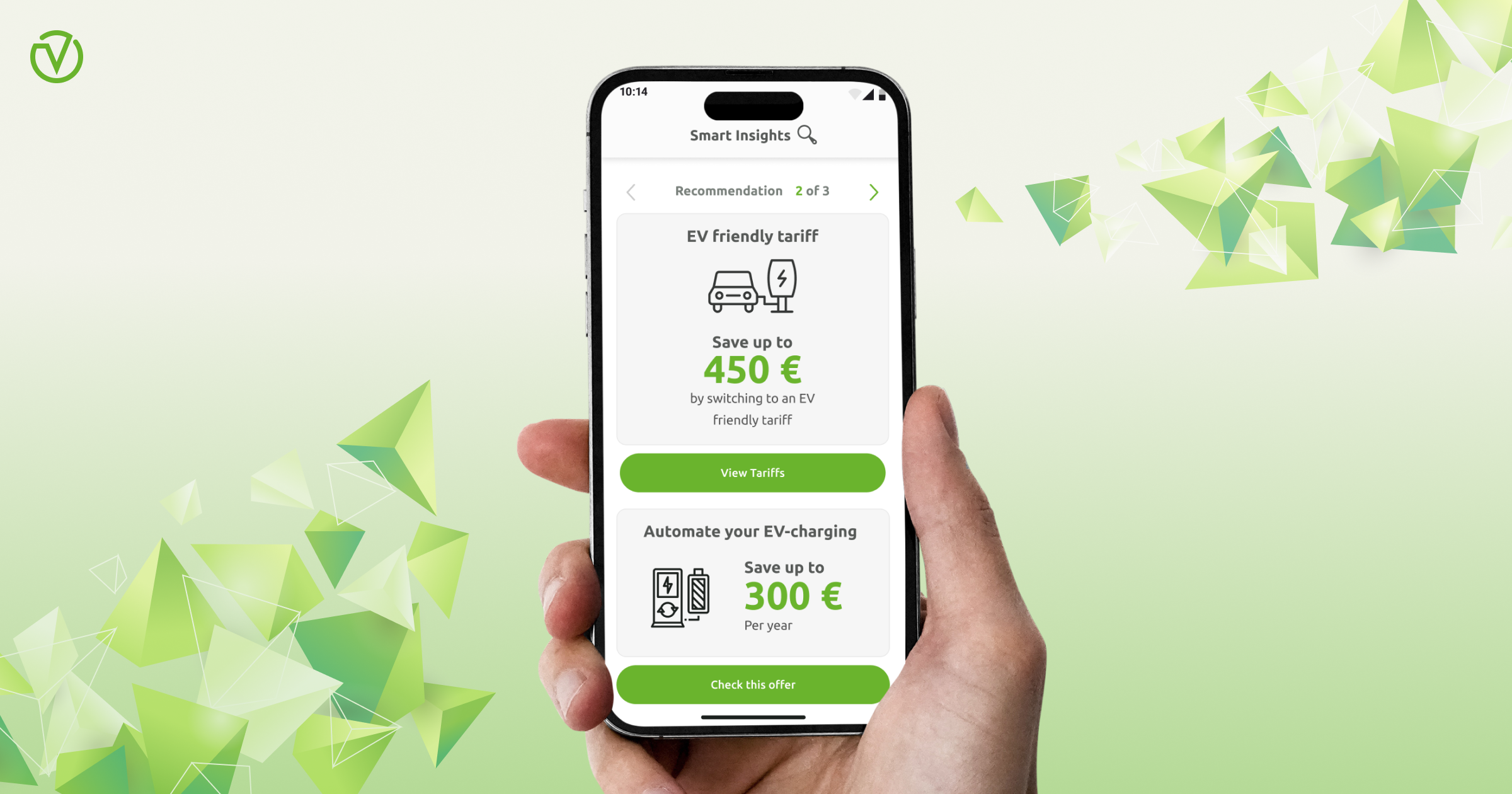 App screenshot of smarter EV tariff suggestions in the hand