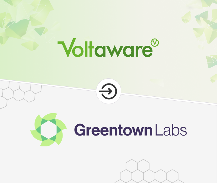 Voltaware joins Greentown Labs announcement banner with Voltaware branding and Greentown Labs member badge