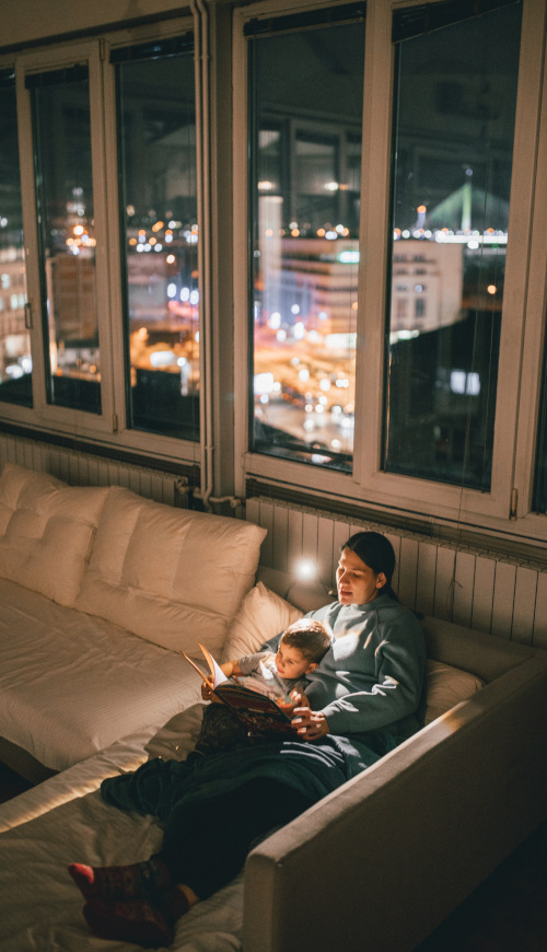 Family on couch