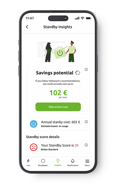 savings insights in voltaware mobile app